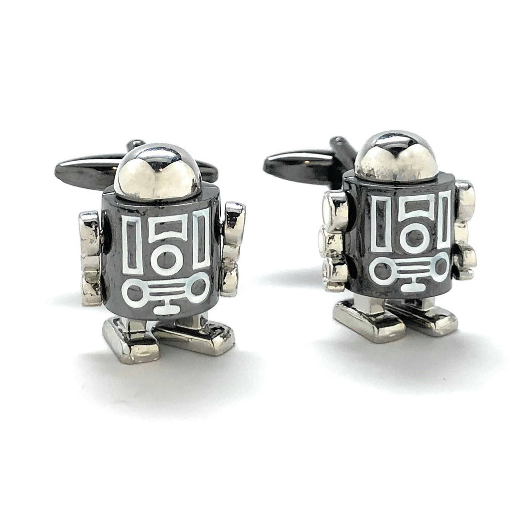 Robot Cufflinks Silver Enamel Moving Arms Head and Legs Robbie The Robot SI-FI Cool Fun Unique Cuff Link Gifts for Dad Image 1
