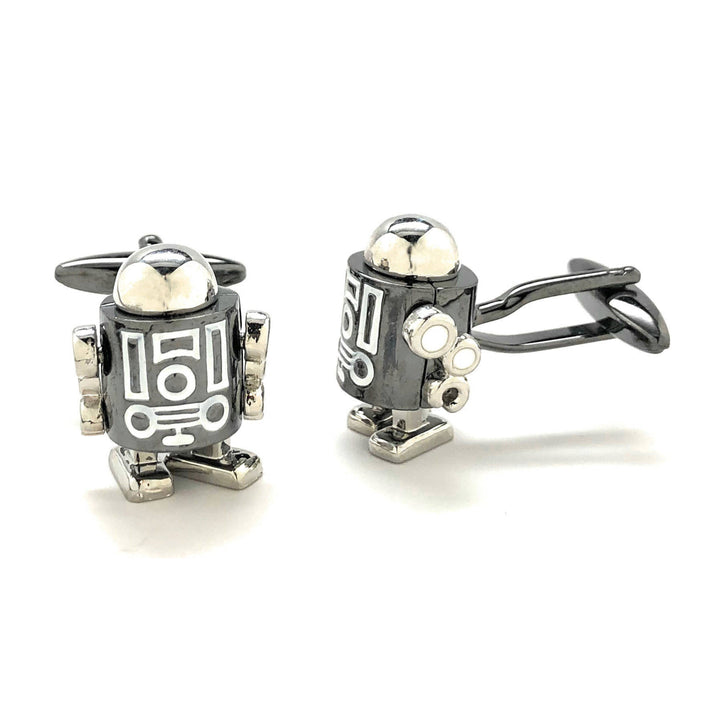 Robot Cufflinks Silver Enamel Moving Arms Head and Legs Robbie The Robot SI-FI Cool Fun Unique Cuff Link Gifts for Dad Image 2
