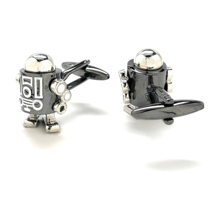 Robot Cufflinks Silver Enamel Moving Arms Head and Legs Robbie The Robot SI-FI Cool Fun Unique Cuff Link Gifts for Dad Image 3