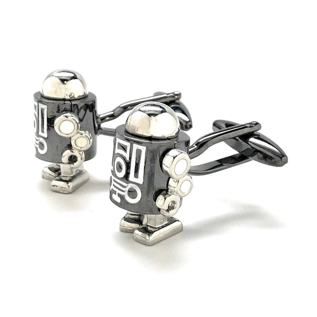 Robot Cufflinks Silver Enamel Moving Arms Head and Legs Robbie The Robot SI-FI Cool Fun Unique Cuff Link Gifts for Dad Image 4