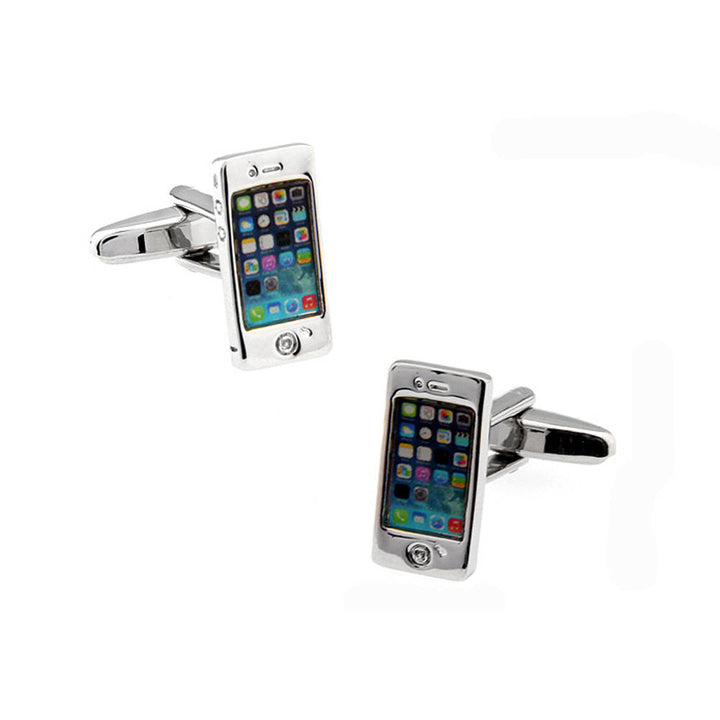 Smart Phone Cufflinks Nerdy Party Master Silver Tone  Telephone Backing Very Cool Fun Cuff Links Handheld Personal Image 1