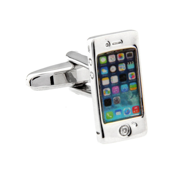 Smart Phone Cufflinks Nerdy Party Master Silver Tone  Telephone Backing Very Cool Fun Cuff Links Handheld Personal Image 3
