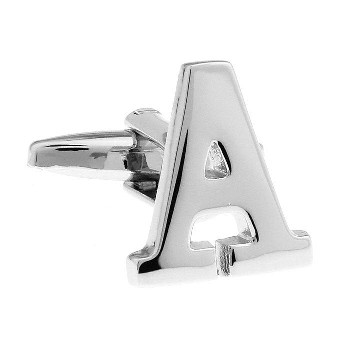 Classic "A" Cufflinks Silver Tone Initial Alphabet Cut Letters A Cuff Links Groom Father Bride Wedding Anniversary Image 1