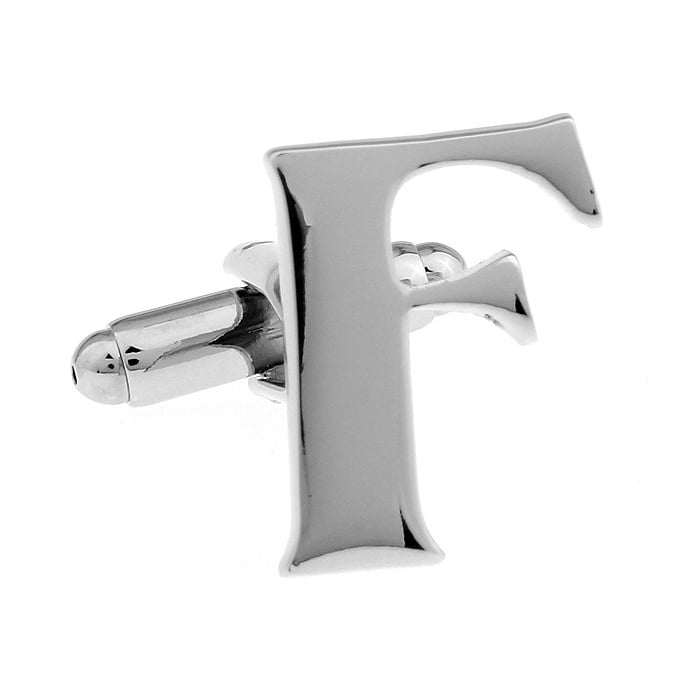 Classic "F" Cufflinks Silver Tone Initial Alaphabet Cut Letters Cuff Links Groom Father Bride Wedding Anniversary Image 1