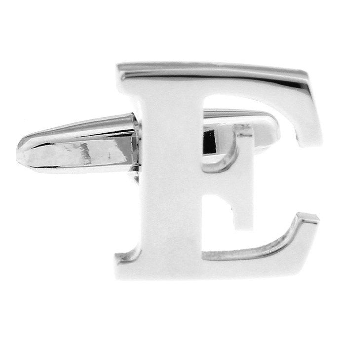 Classic "E" Cufflinks Silver Tone Initial Alaphabet Cut Letters Cuff Links Groom Father Bride Wedding Anniversary Image 1