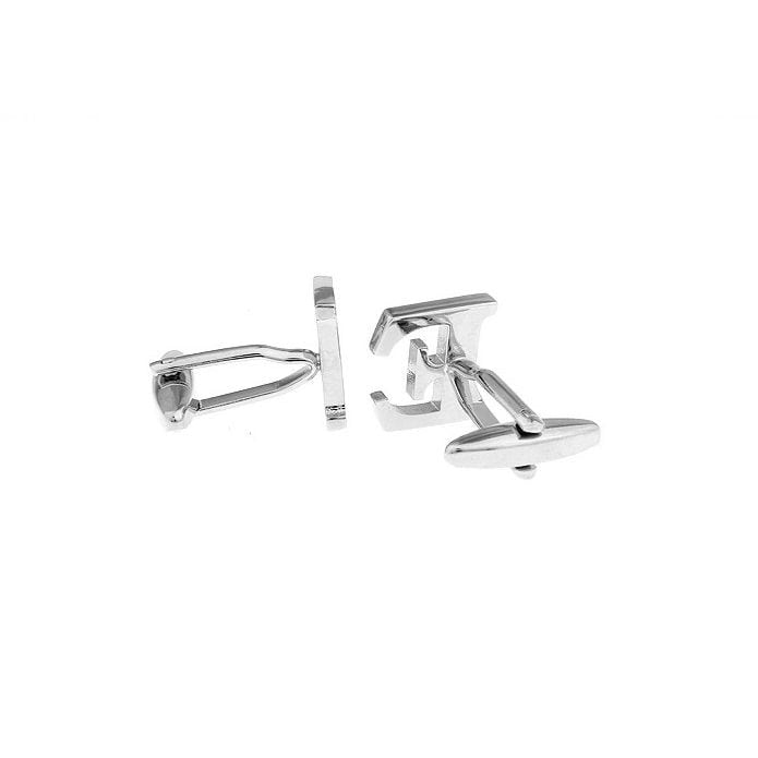 Classic "E" Cufflinks Silver Tone Initial Alaphabet Cut Letters Cuff Links Groom Father Bride Wedding Anniversary Image 2