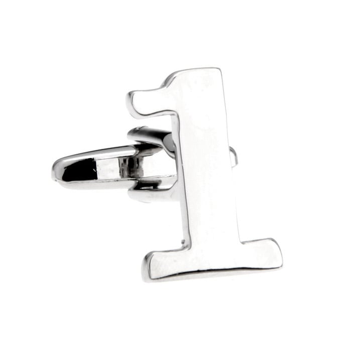 Silver Tone Number "1" Cufflinks Silver Tone  1 Cut Numbers Personal Cuff Links Image 1