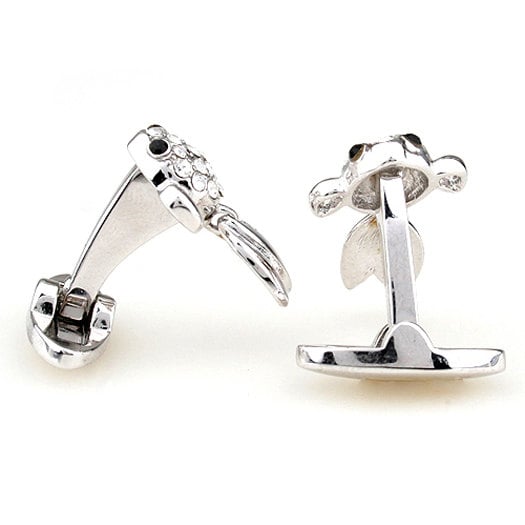 Fish Cufflinks Silver Swimming Fish with Tiny Crystals Moving Tail Straight Whale Post Back Cufflinks Special Cuff Links Image 3