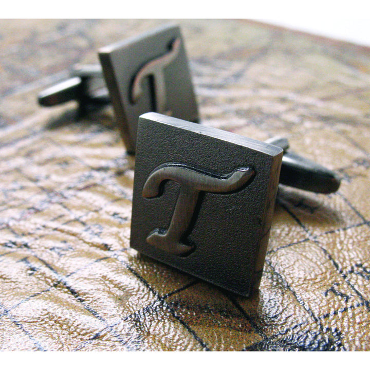 T Initial Cufflinks Gunmetal Square 3-D Letter Vintage Letters English Cuff Links Groom Father Bride Wedding Anniversary Image 1