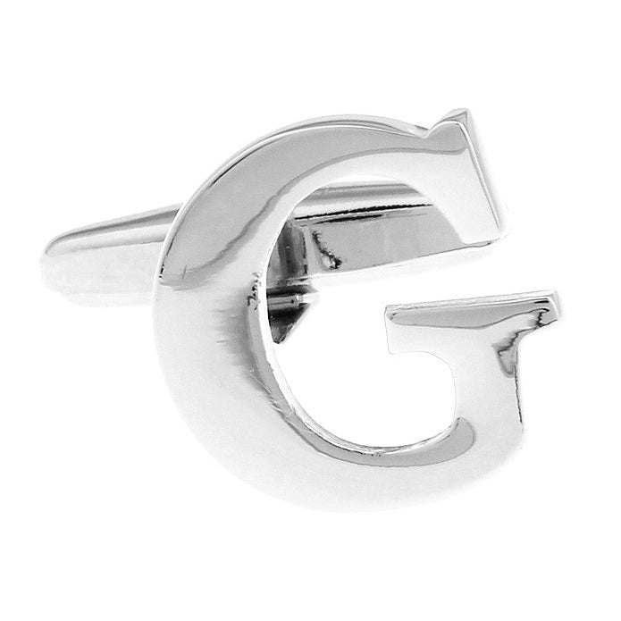 Classic "G" Cufflinks Silver Tone Initial Alaphabet Cut Letters Cuff Links Groom Father Bride Wedding Anniversary Image 1