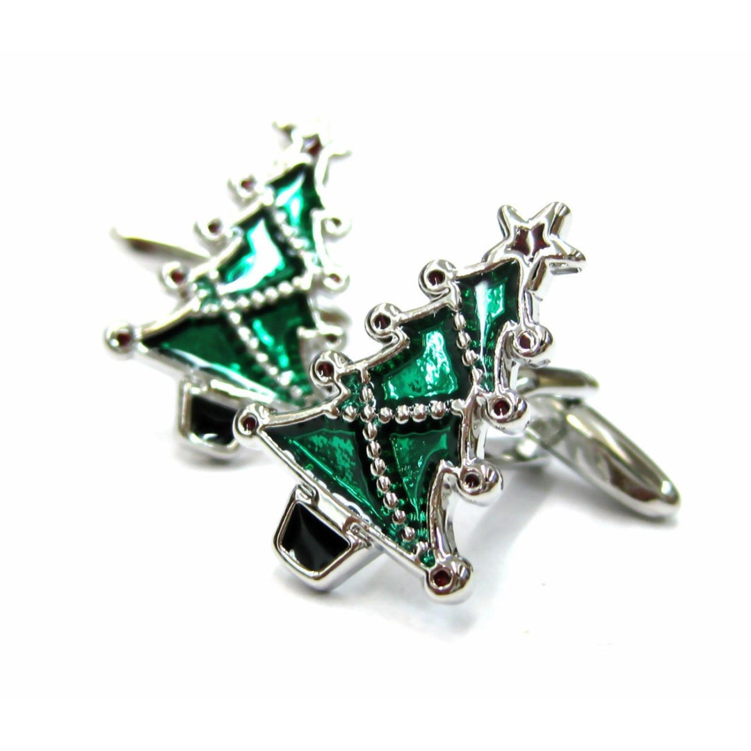 Classic Christmas Trees Cufflinks Forest Green Trees Winter Holidays Party Cufflinks Cuff Links Image 1