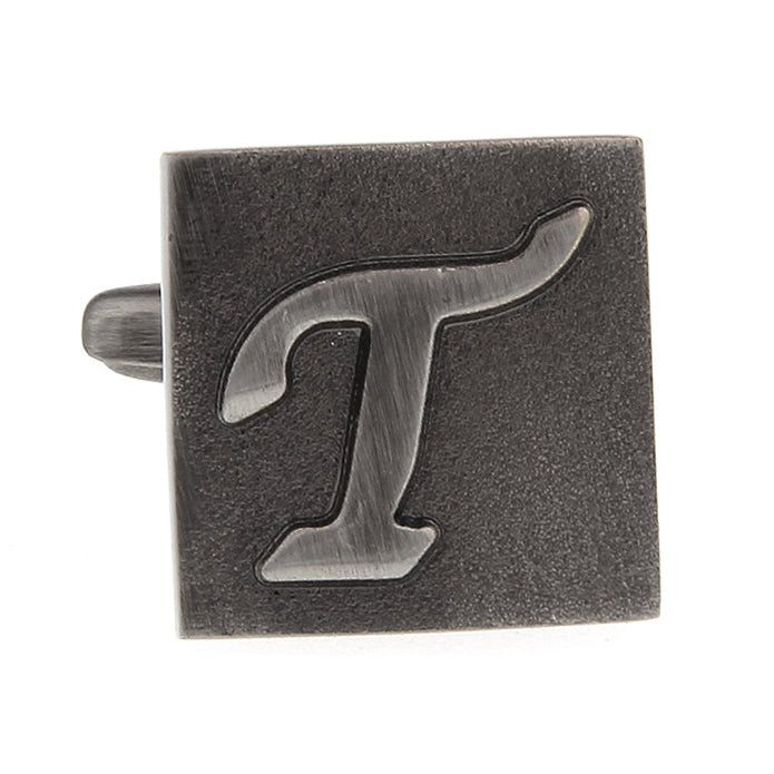 T Initial Cufflinks Gunmetal Square 3-D Letter Vintage Letters English Cuff Links Groom Father Bride Wedding Anniversary Image 4