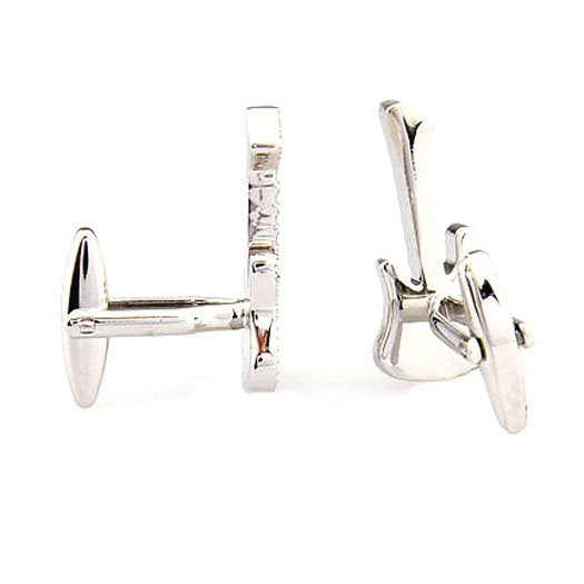 Silver Star Studded Electric Guitar Elvis Cufflinks Full Guitar with Body and Neck Rock and Roll Cuff Links Comes with Image 3
