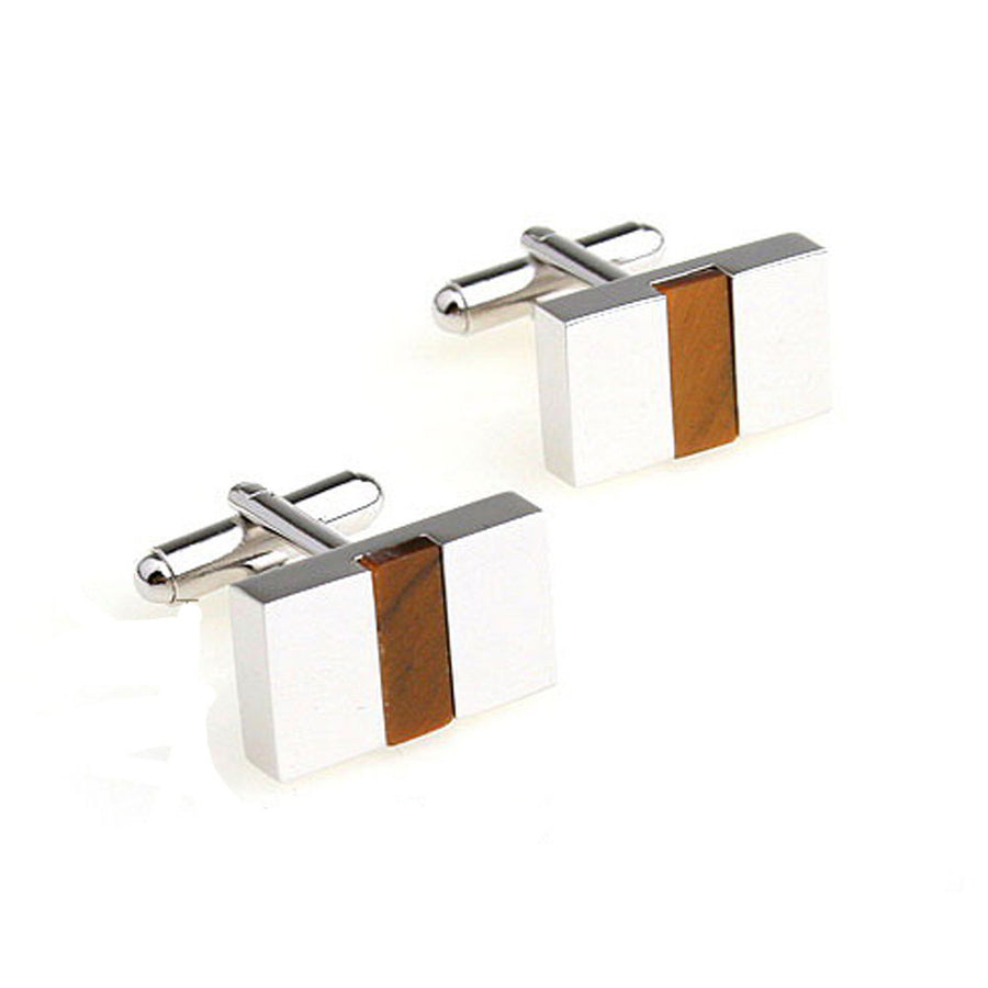 Silver Bands Wood Cufflinks Norwegian Wood Band Stripe Cuff Links Classic Design Mens Wear Wood inlay gifts for him Image 1