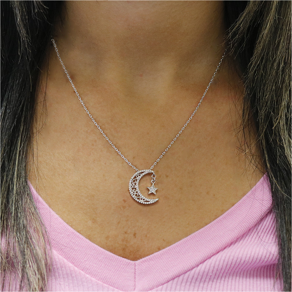 Crescent Moon and Star Crystal Necklace With Swarovski Elements Image 1