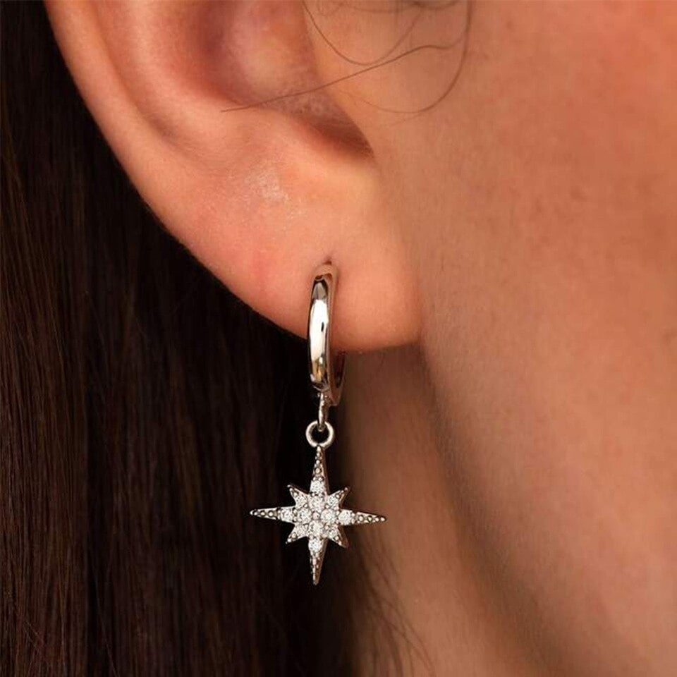 Crystal Starbust Huggie Hoop Earrings Made With Swarovski Elements Image 2