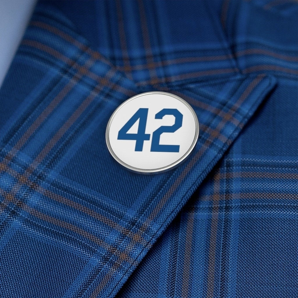 Fashion Pin Metal Pin 42 Lapel Pin Silver with Blue Number Forty Two Honoring Baseballs Barrier Breaker Tie Tack Image 1