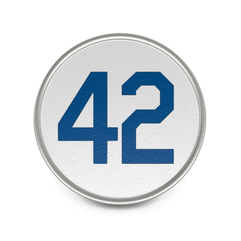 Fashion Pin Metal Pin 42 Lapel Pin Silver with Blue Number Forty Two Honoring Baseballs Barrier Breaker Tie Tack Image 2