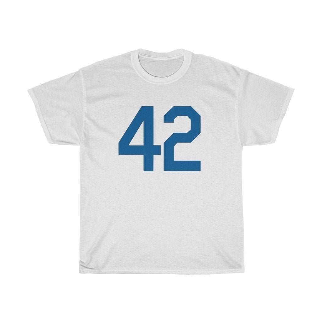 Baseball Tee Shirt Unisex Heavy Cotton T Shirt Blue Number Forty Two Honoring Baseballs Barrier Breaker Baseball T Shirt Image 2