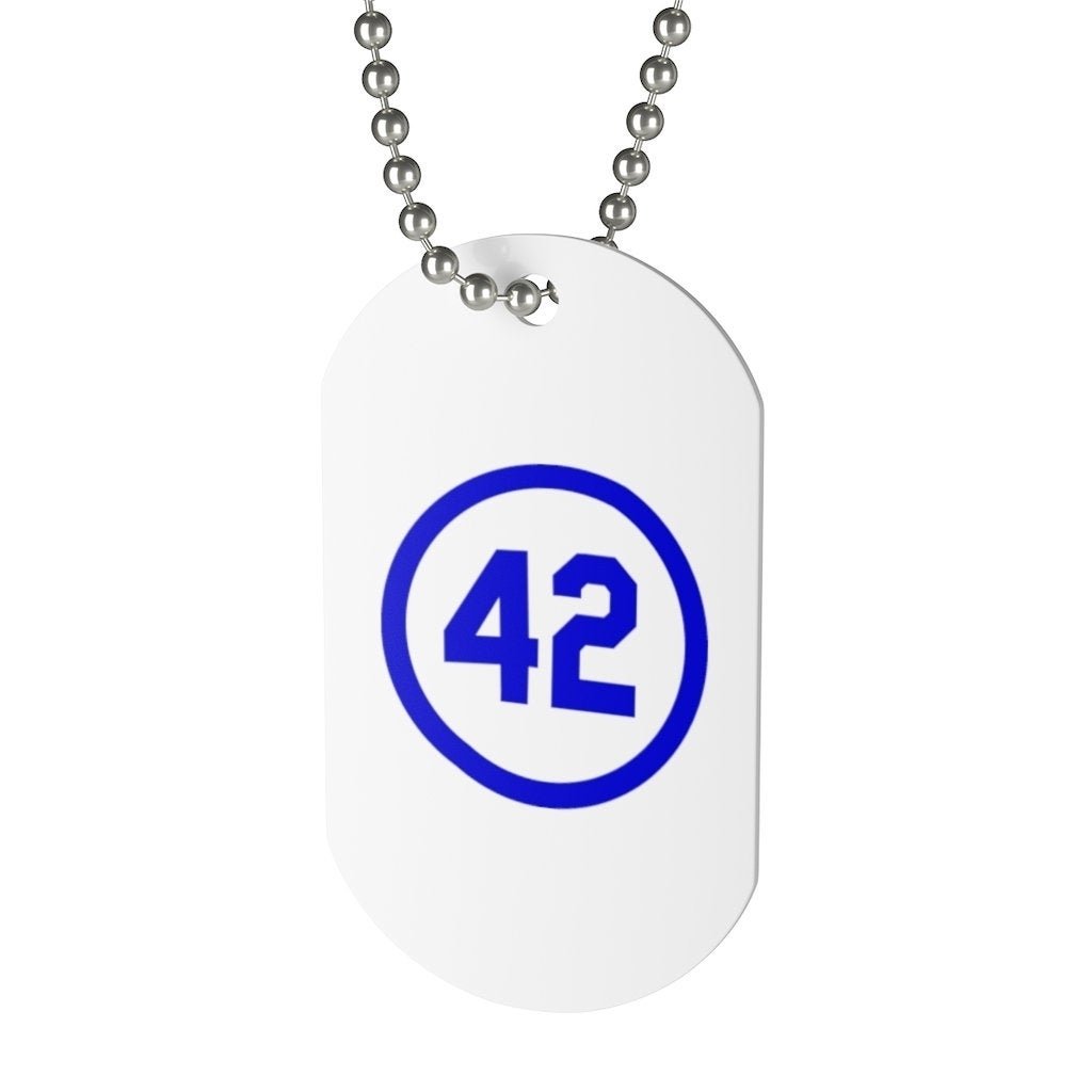Jackie Robinson Dog Tag 42 Necklace Blue Number Forty Two Honoring Baseballs Barrier Breaker Blue  Boss Gift Image 1
