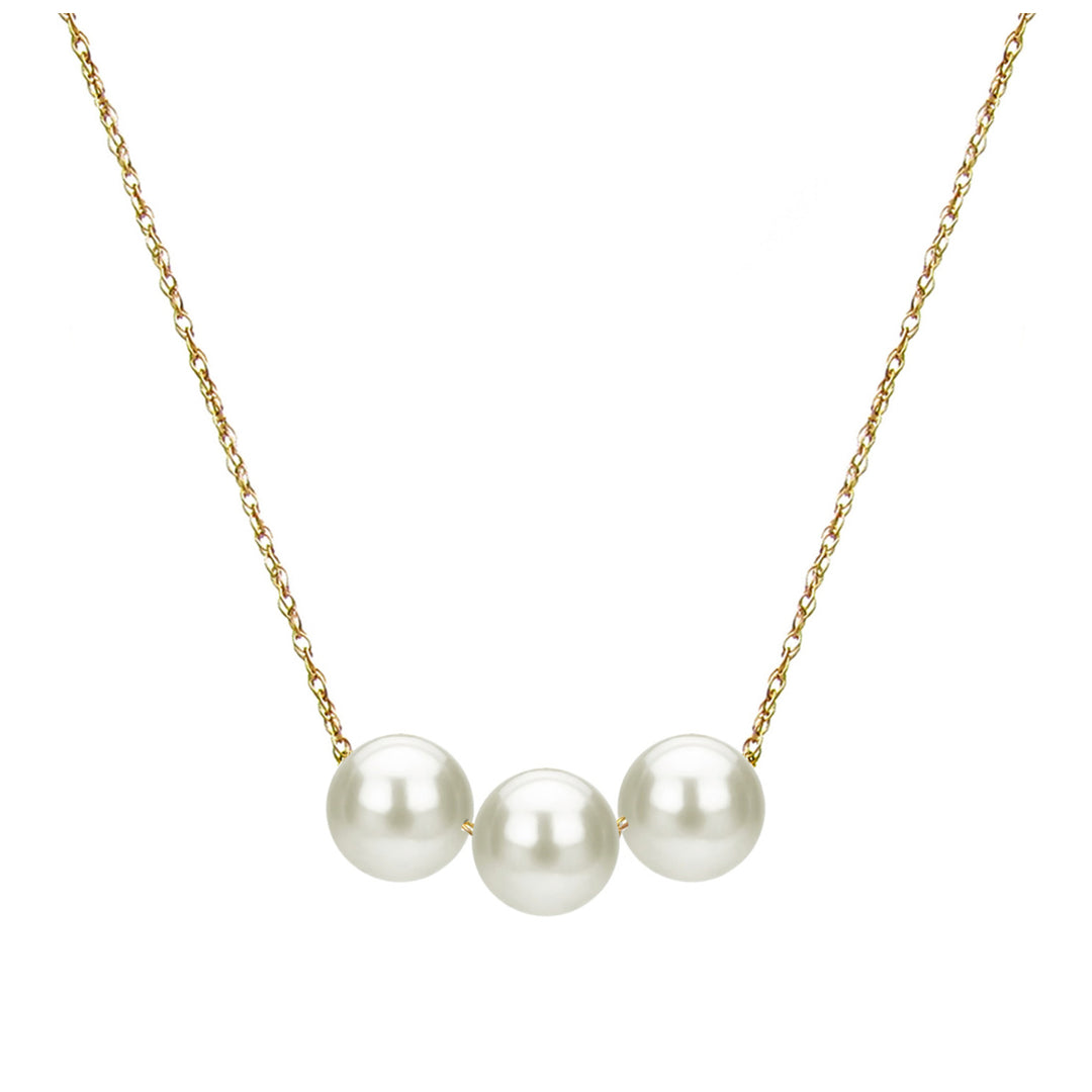 Floating Pearl Pendant Necklace with 3 pcs of 8-8.5mm White Freshwater Cultured Pearl in 14k Yellow Gold Image 1