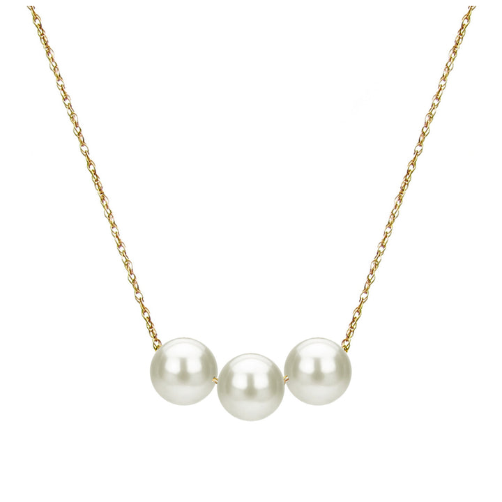 Floating Pearl Pendant Necklace with 3 pcs of 8-8.5mm White Freshwater Cultured Pearl in 14k Yellow Gold Image 1