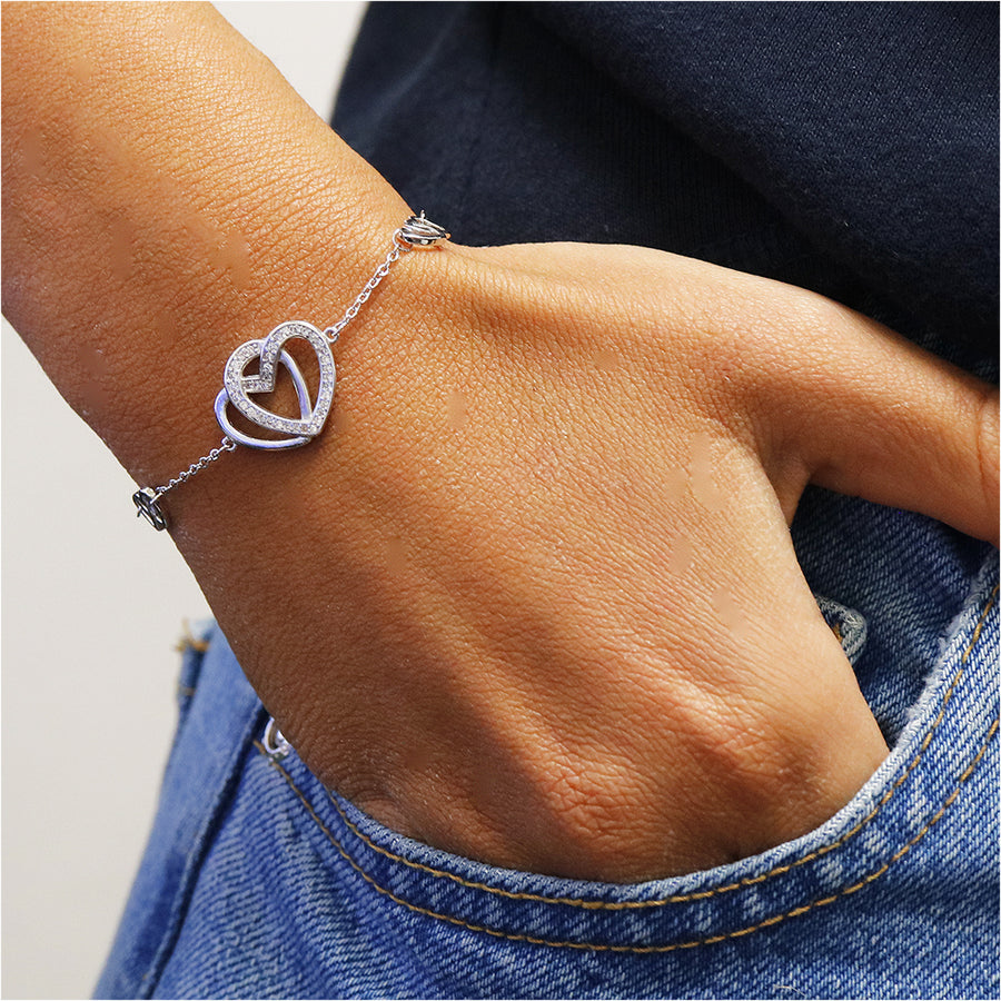 Interlock Crystal Heart Station Bracelet Made With Swarovski Elements Image 1