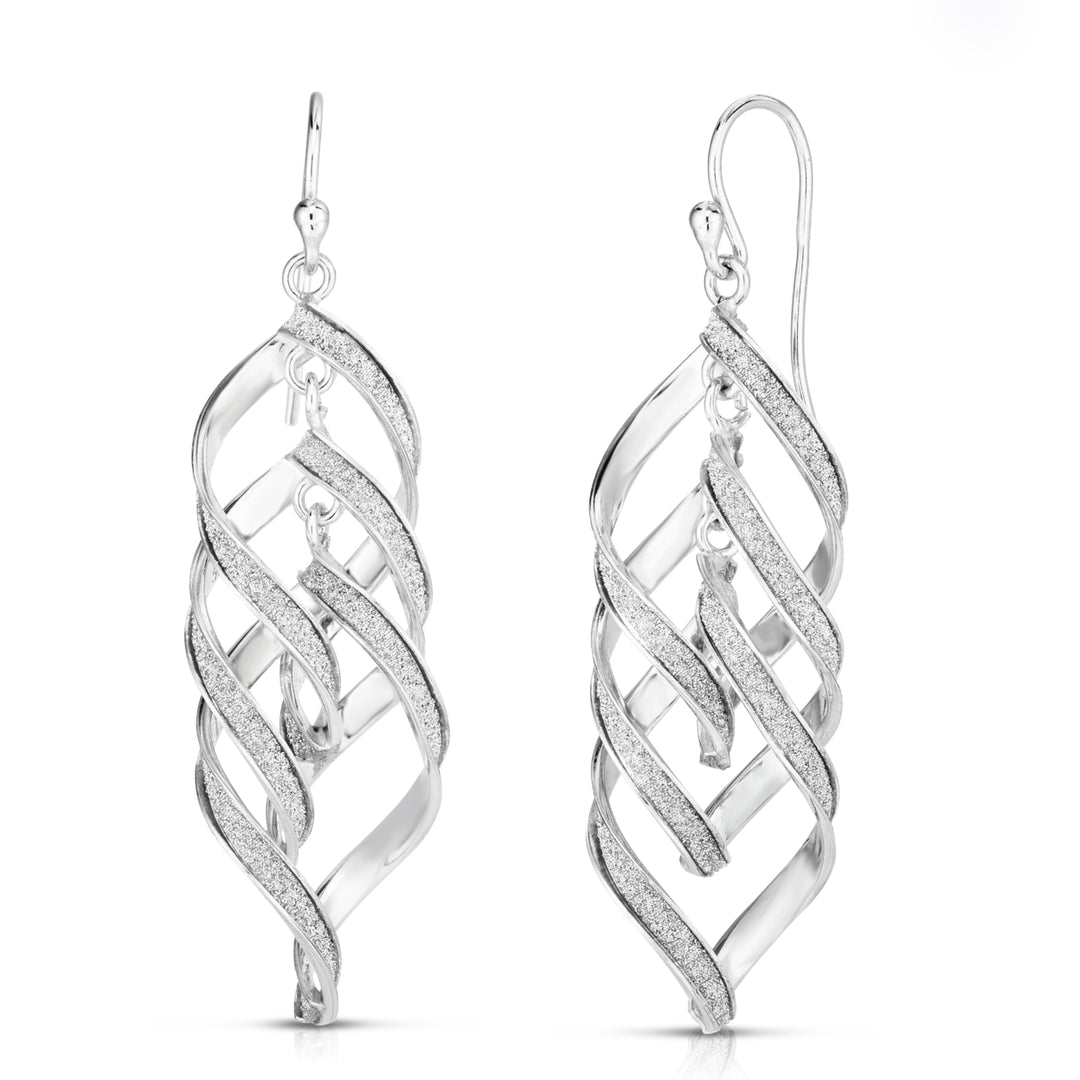 Italian Solid Sterling Silver Crystal Dust Layered Drop Earrings With Swarovski Elements Image 1