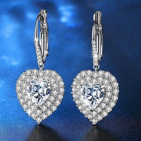 Heart Cut Crystal Dual Row Halo Leverback Earrings Made With Swarovski Elements Image 1