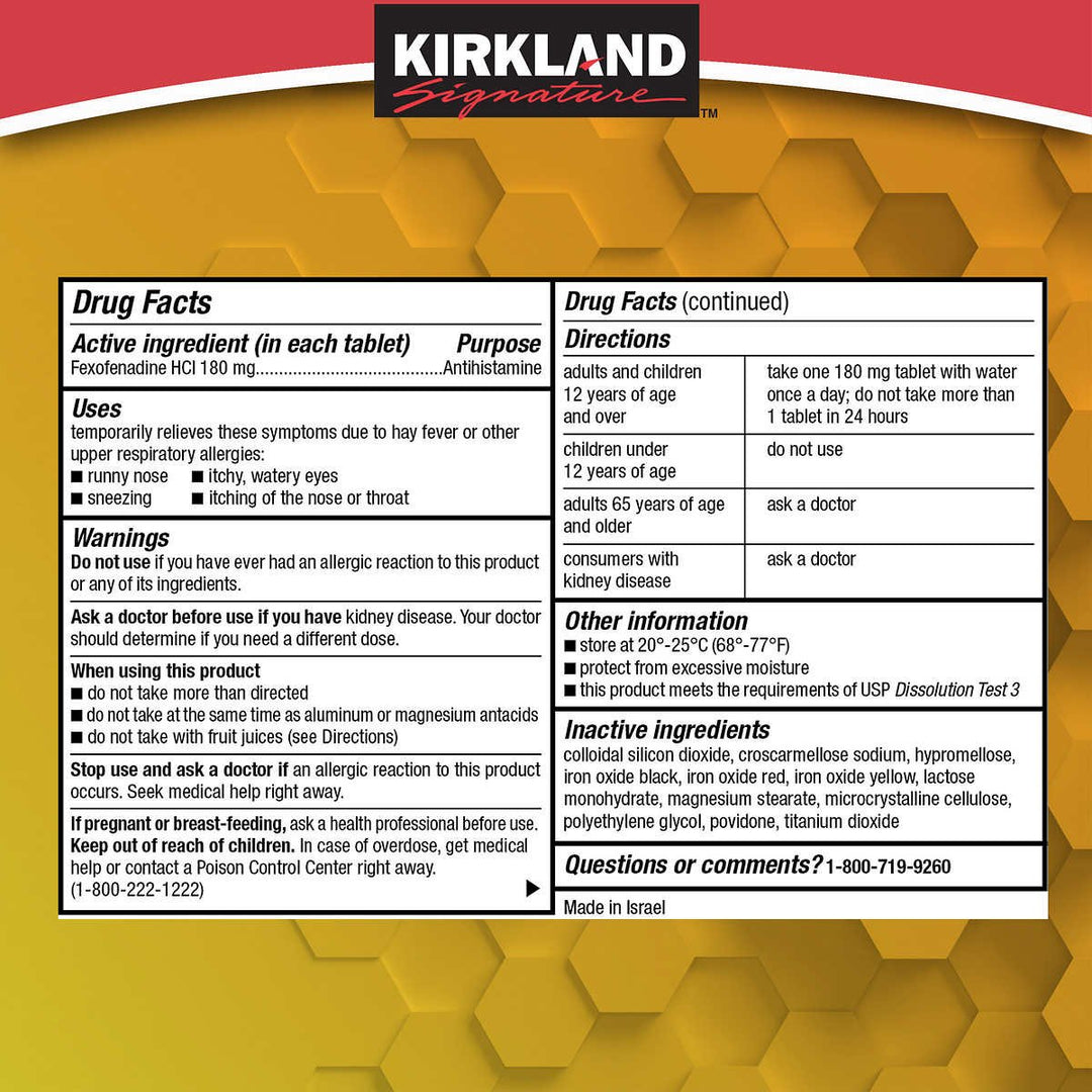 Kirkland Signature Aller-Fex 180 mg. 180 Tablets Image 3