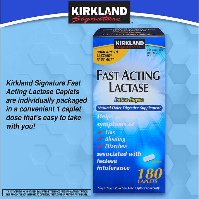 Kirkland Signature Fast Acting Lactase 180 Caplets Image 2