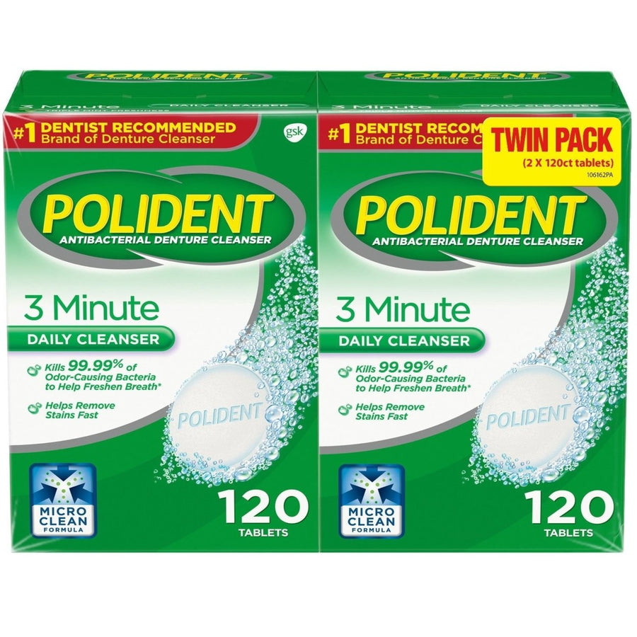 Polident 3-Min Mint Antibacterial Denture Cleanser Effervescent Tabs (240 ct.) Image 1