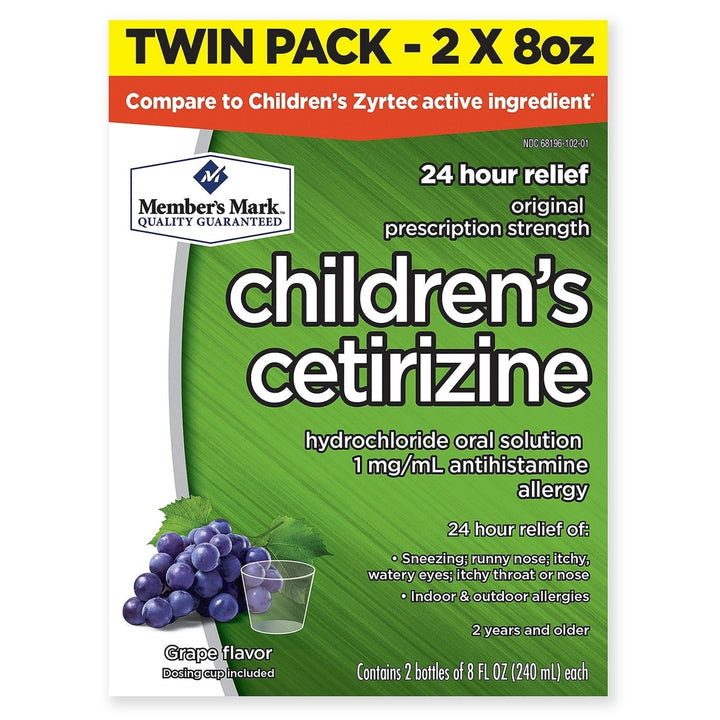 Members Mark Childrens Cetirizine Allergy Relief Grape (2 Count 8 Ounce ea.) Image 1
