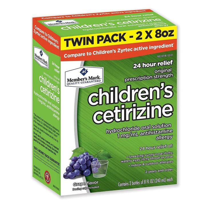 Members Mark Childrens Cetirizine Allergy Relief Grape (2 Count 8 Ounce ea.) Image 3