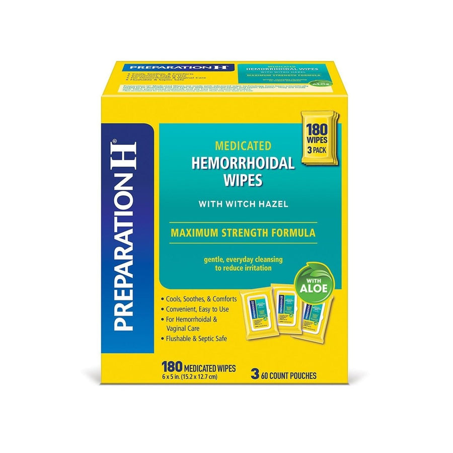 Preparation H Medicated Wipes Pouch Maximum Strength+Witch Hazel/Aloe (180 ct.) Image 1