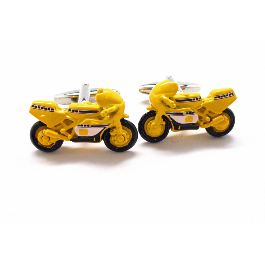 Road Motorcycle Cufflinks Yellow Bullet Bike Cycle Cuff Links 3D Very Detailed King of the Road Comes with Gift Box Image 1