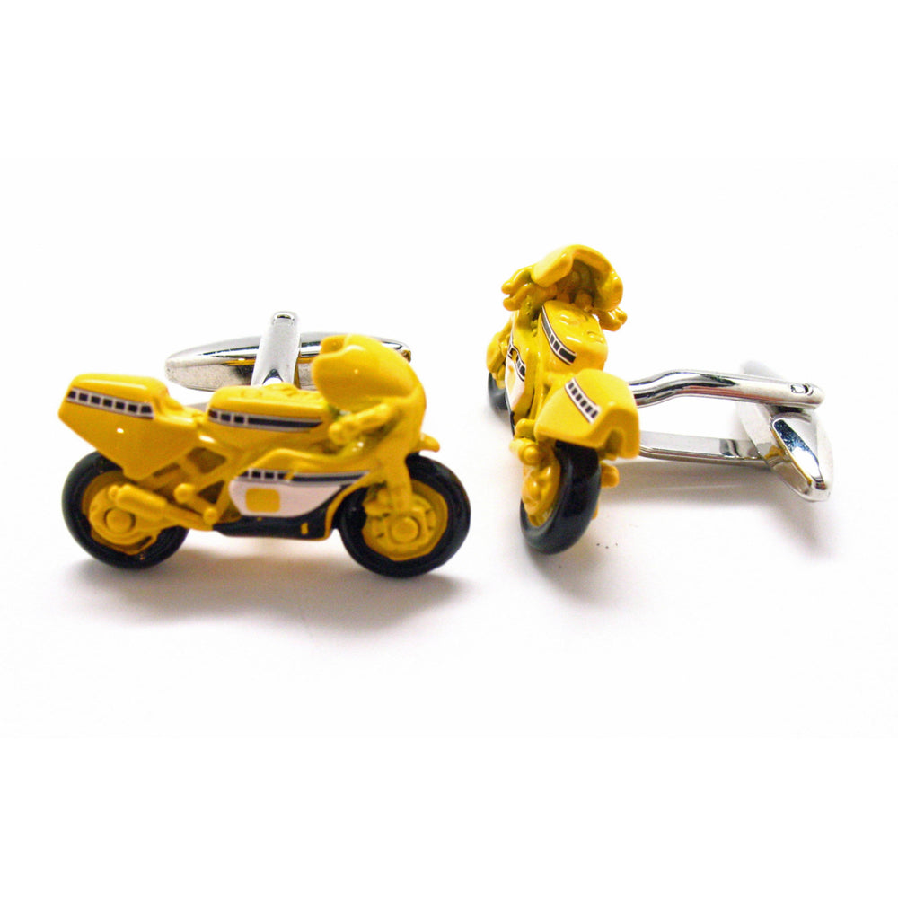 Road Motorcycle Cufflinks Yellow Bullet Bike Cycle Cuff Links 3D Very Detailed King of the Road Comes with Gift Box Image 2