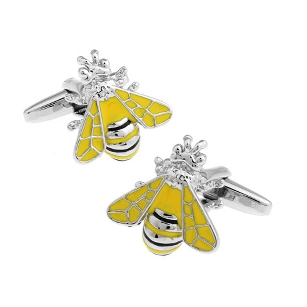Bee Cufflinks Yellow Jacket Bee Whimsical Garden 3D Design Garden Bee Keeper Cool Cuff Links Comes with Gift Box Perfect Image 1