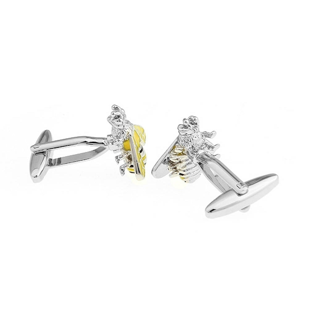 Bee Cufflinks Yellow Jacket Bee Whimsical Garden 3D Design Garden Bee Keeper Cool Cuff Links Comes with Gift Box Perfect Image 2