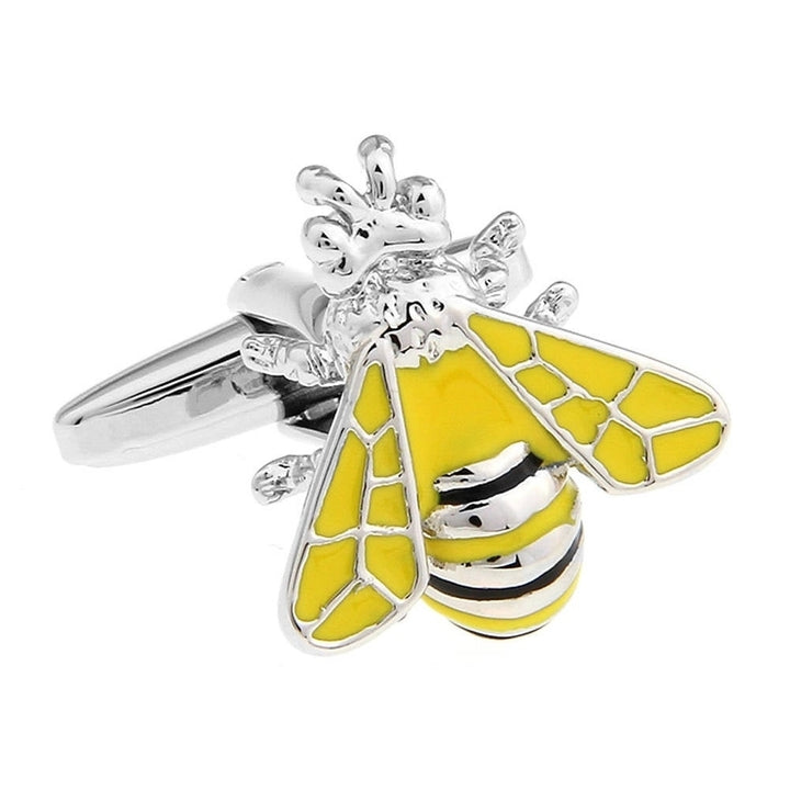 Bee Cufflinks Yellow Jacket Bee Whimsical Garden 3D Design Garden Bee Keeper Cool Cuff Links Comes with Gift Box Perfect Image 3