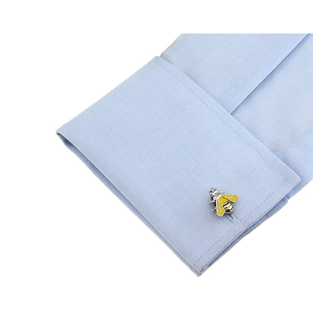 Bee Cufflinks Yellow Jacket Bee Whimsical Garden 3D Design Garden Bee Keeper Cool Cuff Links Comes with Gift Box Perfect Image 4