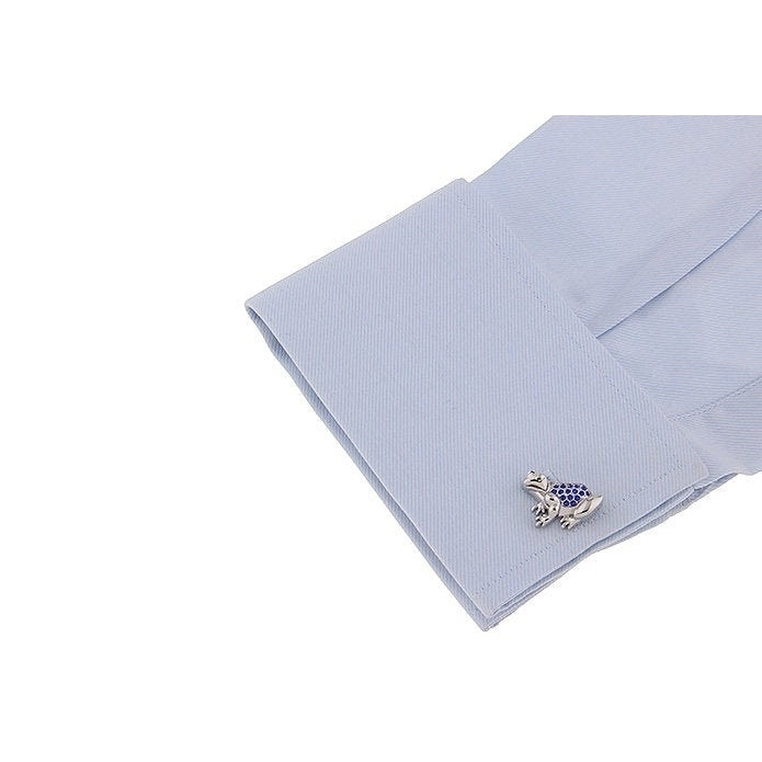 Frog Prince Cuff Links Blue Crystal Kiss a lot of Frogs Silver Cufflinks Animal Animals Comes with Gift Box Image 2