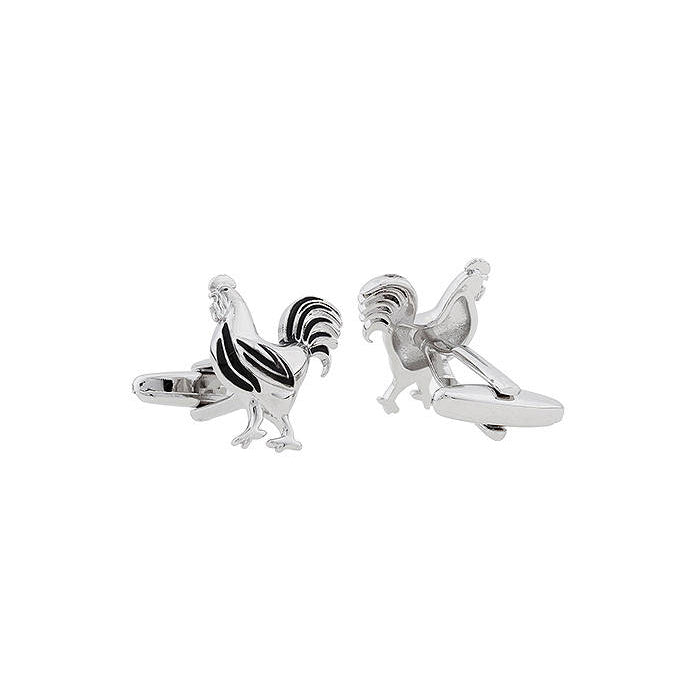 Silver Year of the Rooster Cufflinks with Black Enamel Lucky Chicken Cock Cuff Links Brings Good fortune Chinese Zodiac Image 2