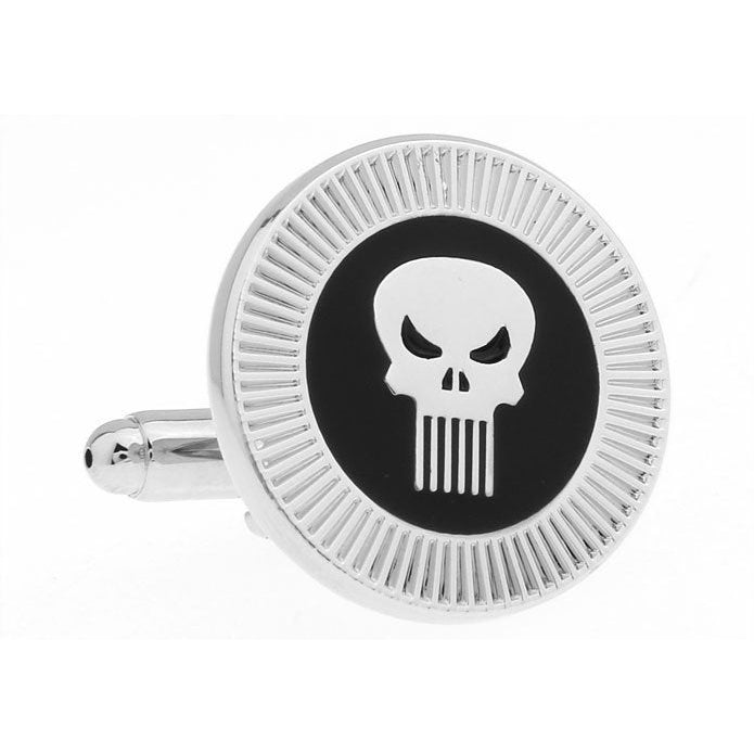 Punisher Skull  Cufflinks Gothic Skull Vigilante Silver Tone Unique Cuff Links Comes with Gift Box White Elephant Gifts Image 3