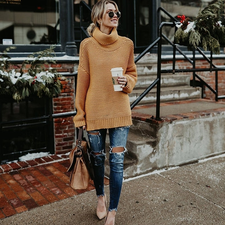 Womens Thick Line Long Sleeve Turtleneck Sweater Image 3