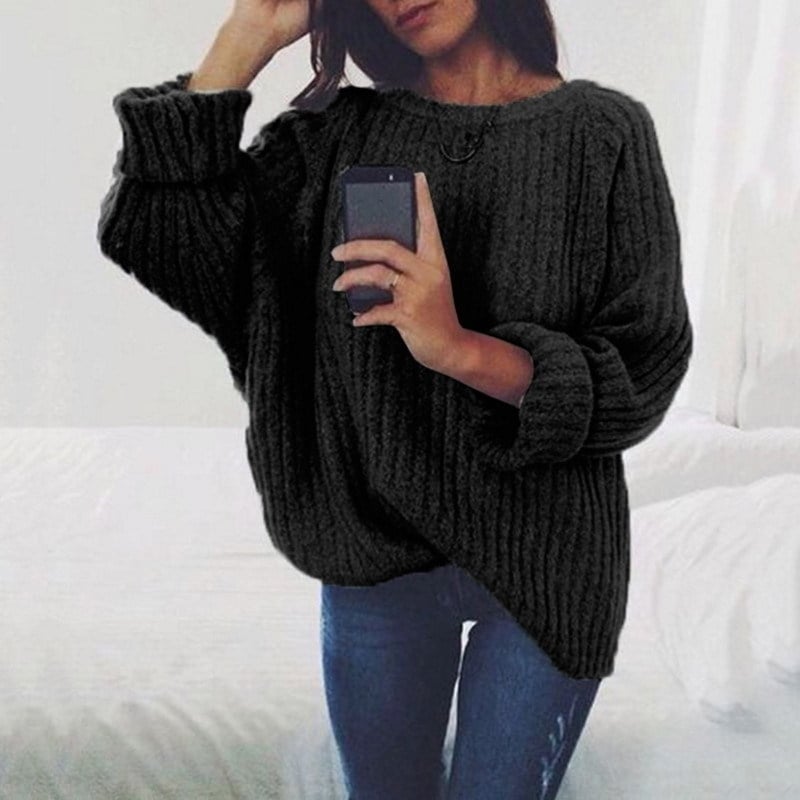 Womens Large Round Neck Long Sleeve Sweater Image 1