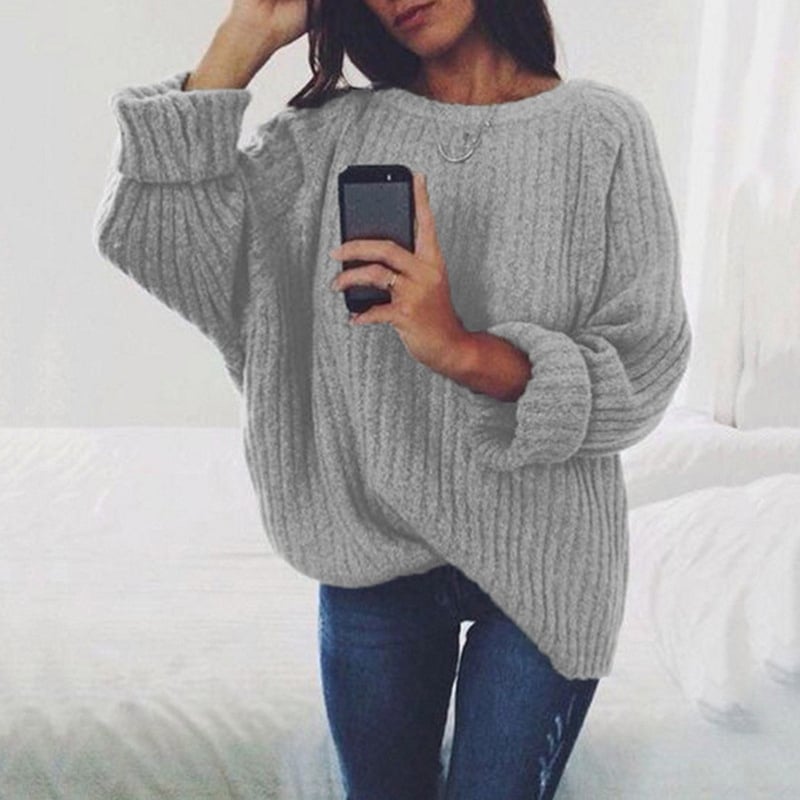 Womens Large Round Neck Long Sleeve Sweater Image 1