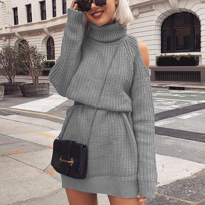 Womens Turtleneck Off-Shoulder Sweater Dress Image 3