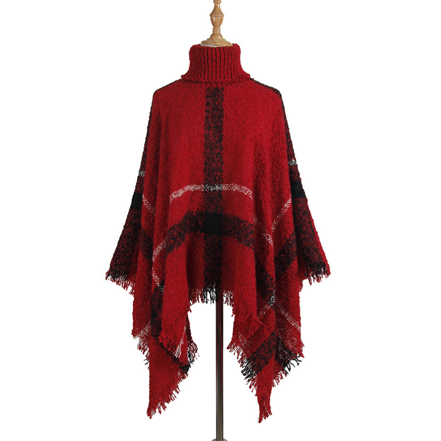 Womens Turtleneck Fringed Cape Baggy Sweater Image 2