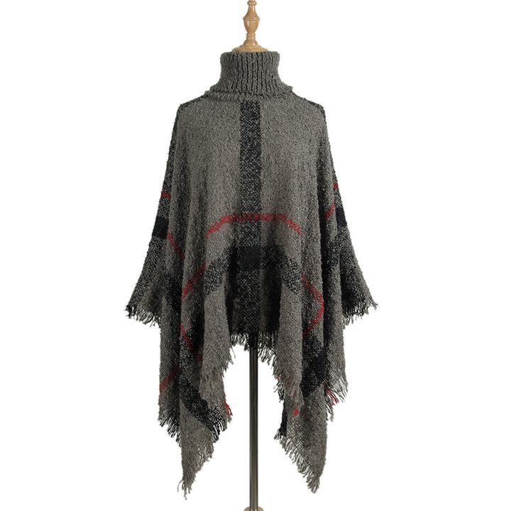 Womens Turtleneck Fringed Cape Baggy Sweater Image 3